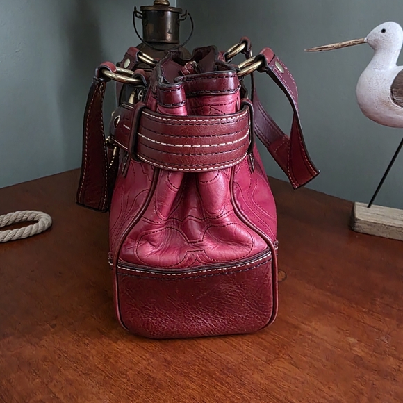 Coach 10226 Hamptons Clip Signature Embossed Red Leather Satchel Y2K Vintage - Picture 3 of 16